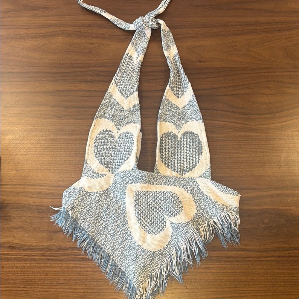 Heart Patterned Halter Top - Blue and Cream